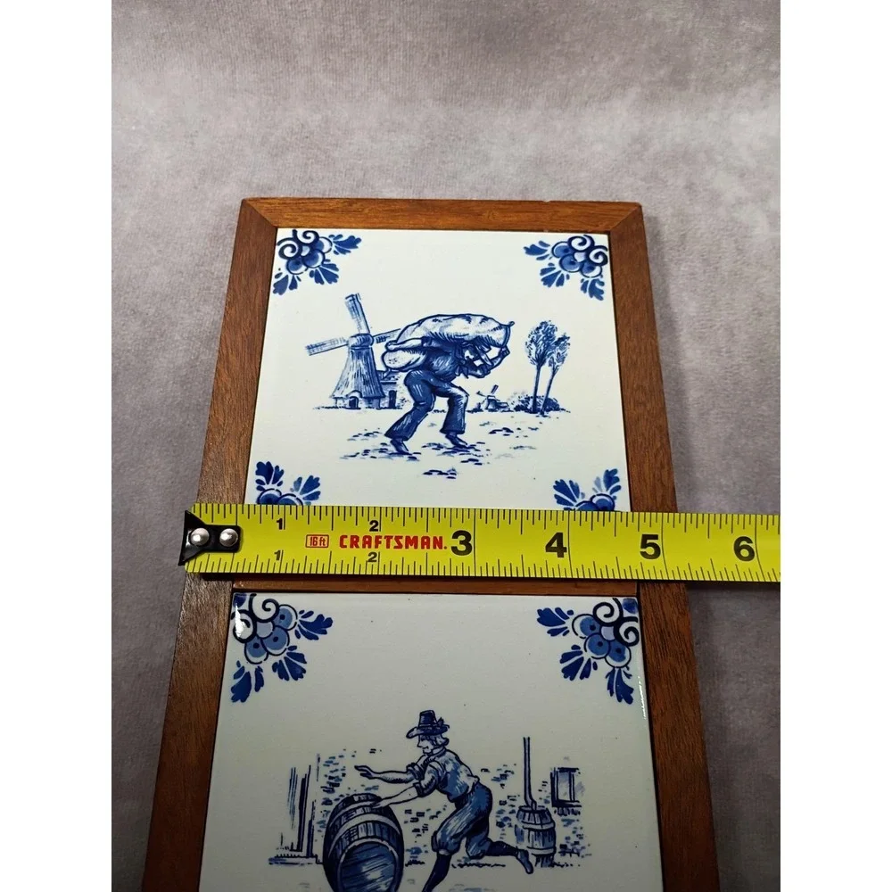 Vintage Delft Hand-painted Tiles Cased Wood 10